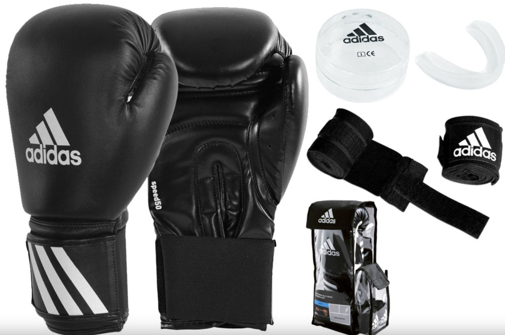Set Box Adidas 10 oz. Guante, Venda y protector Bucal