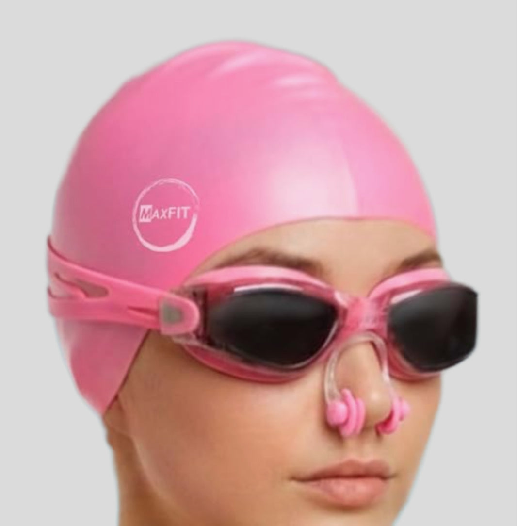 Kit Goggles-Gorro-Clip de Nariz Rosa